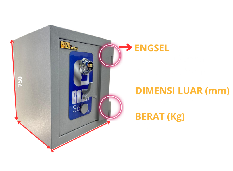 Spesifikasi Engsel, Dimensi Luar, dan Berat Brankas Case